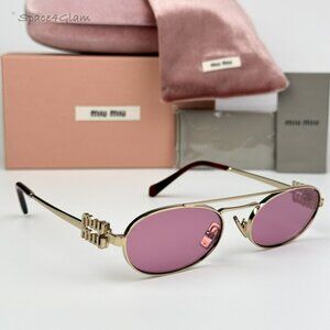 BRAND NEW Miu Miu MU54ZS ZVN50D Gold Pink Mirror Silver Pilot Unisex Sunglasses